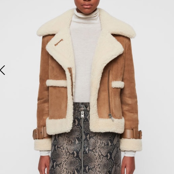 All Saints Jackets & Blazers - All Saints Farley Shearling Jacket Sand Brown L